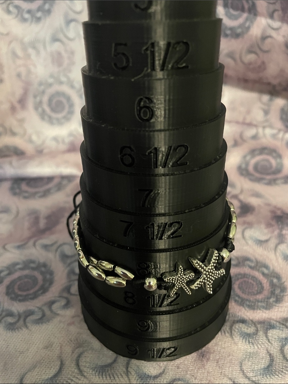 Silver Starfish Beaded Bracelet - Black Cord